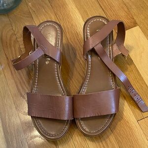 Marielle Brown Leather Wedge Sandals, Sz 8